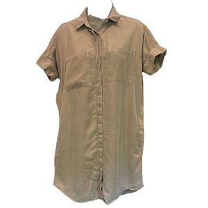 Thread & Supply Khaki Button Front Lyocell Shirt Dress